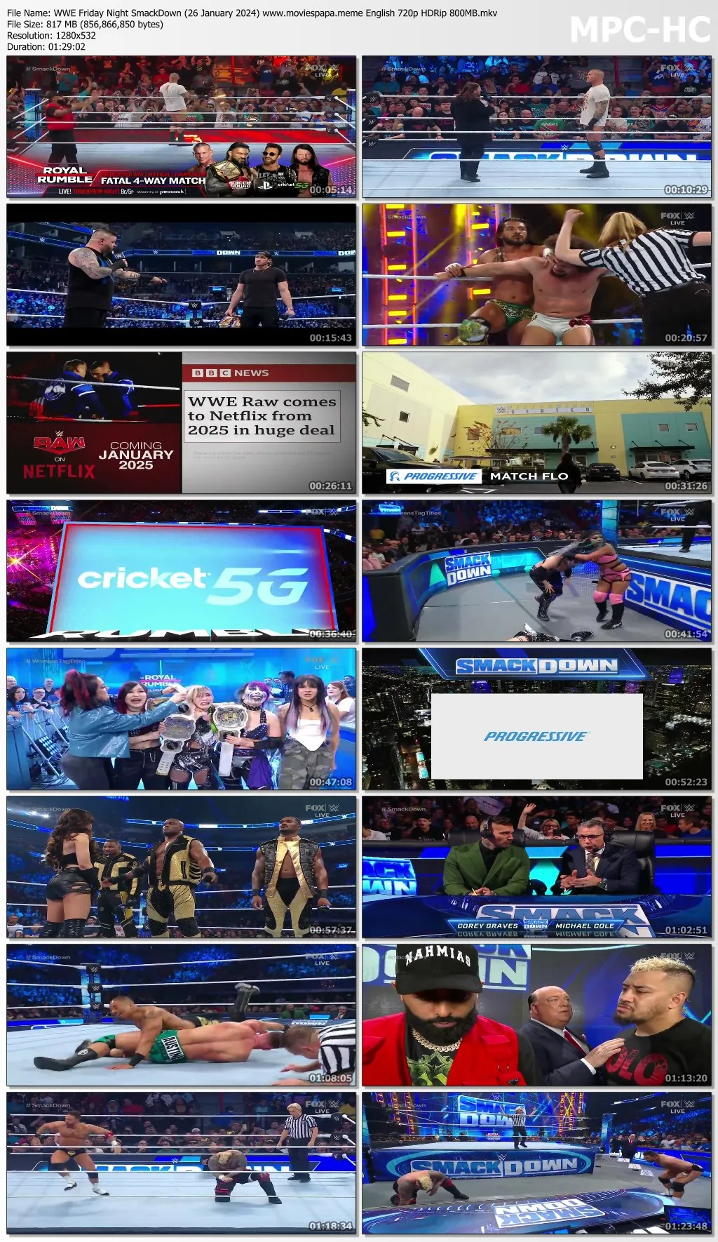 WWE Friday Night SmackDown (26 January 2024) English 720p HDRip 800MB | 350MB Do