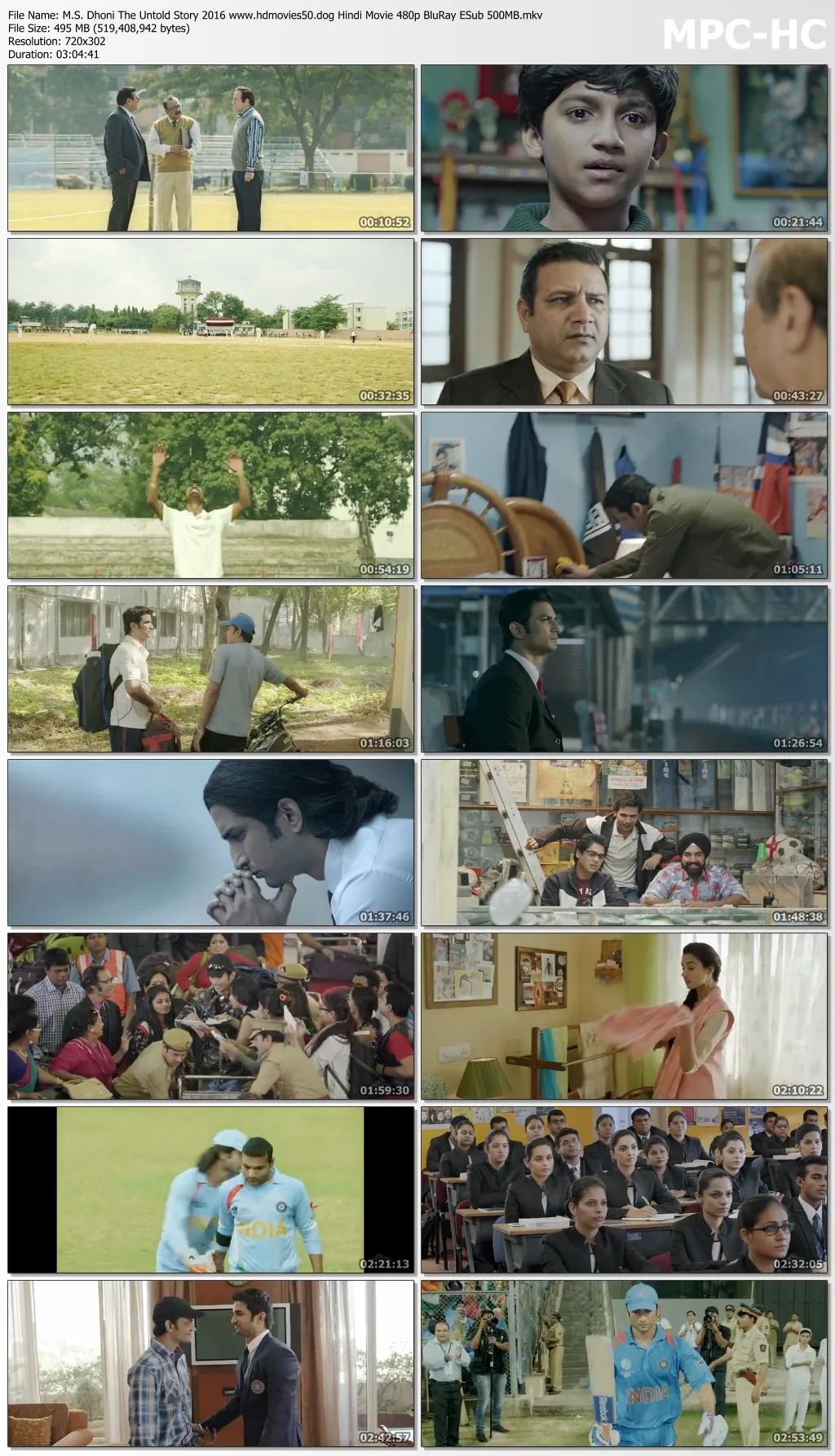 M.S. Dhoni The Untold Story 2016 Hindi Movie 480p BluRay ESub 500MB Download