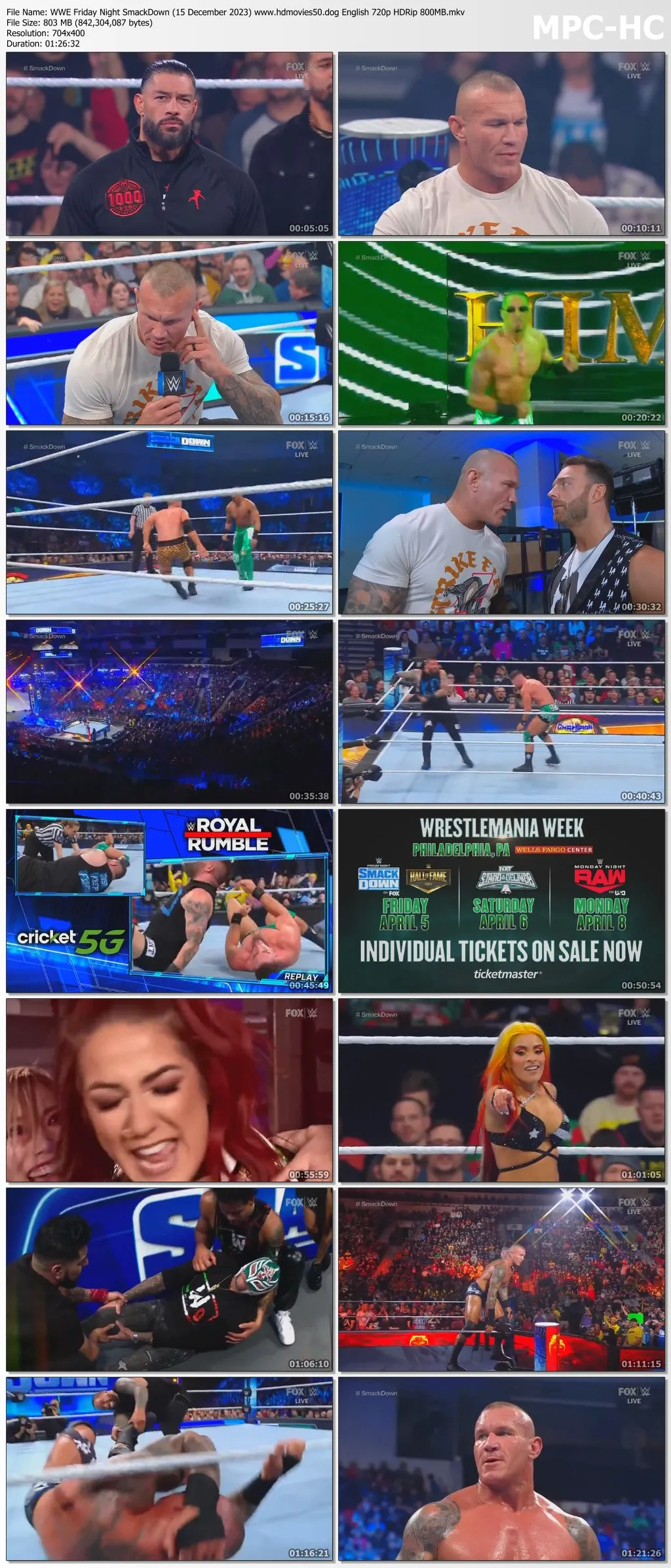 WWE Friday Night SmackDown (15 December 2023) English 720p HDRip 800MB | 350MB Download