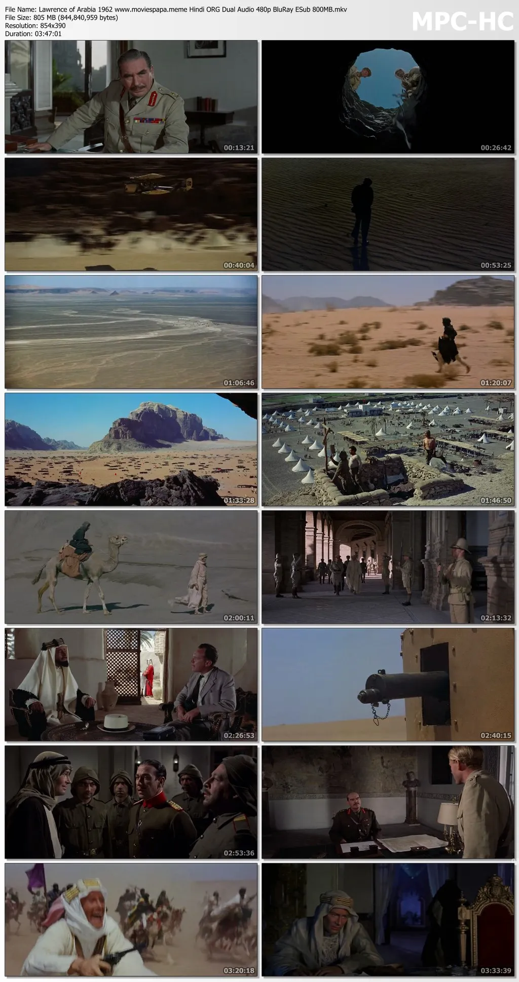 Lawrence of Arabia 1962 Hindi ORG Dual Audio 720p BluRay ESub 2GB Download