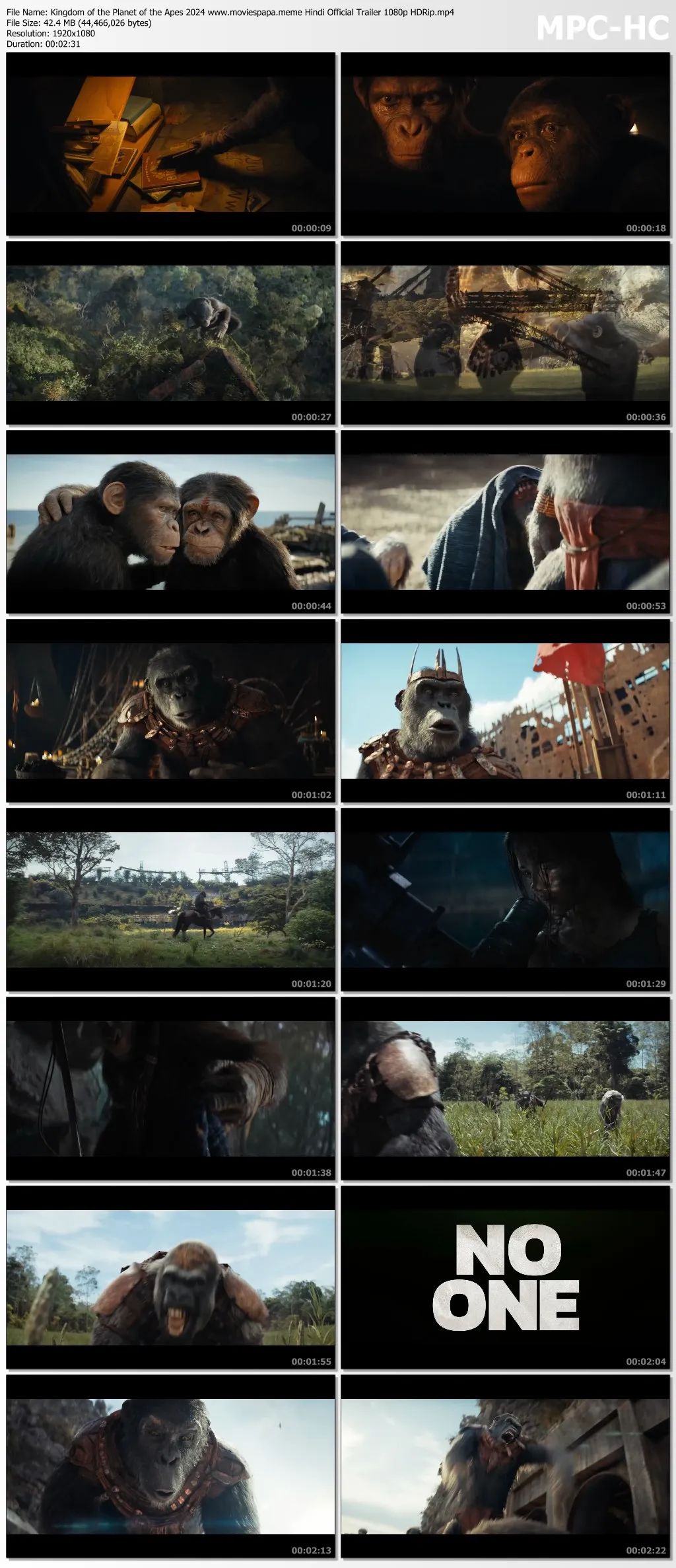 Kingdom of the Planet of the Apes 2024 Hindi Official Trailer 1080p | 720p HDRip Download