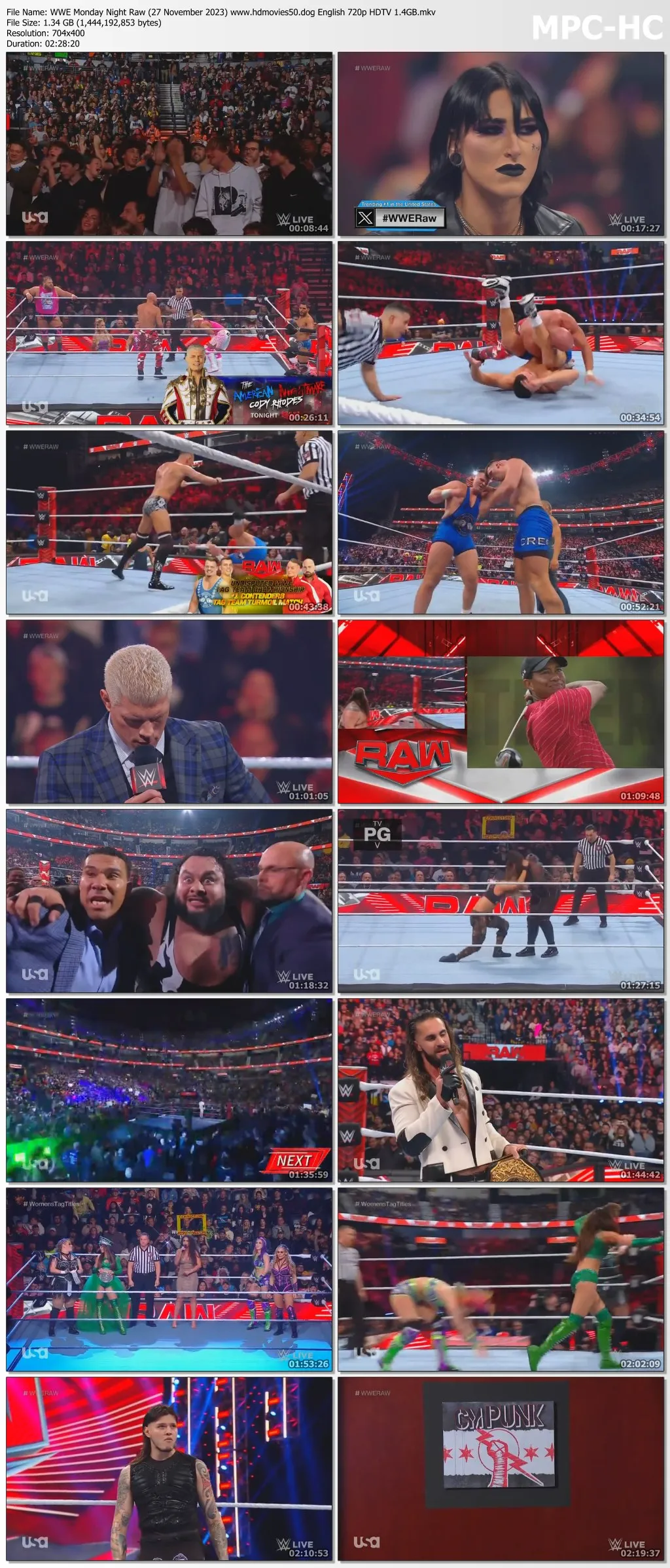 WWE Monday Night Raw (27 November 2023) English 720p HDTV 1.4GB | 600MB Download