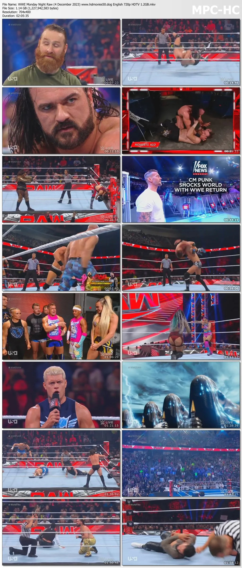 WWE Monday Night Raw (4 December 2023) English 720p HDTV 1.2GB | 500MB Download