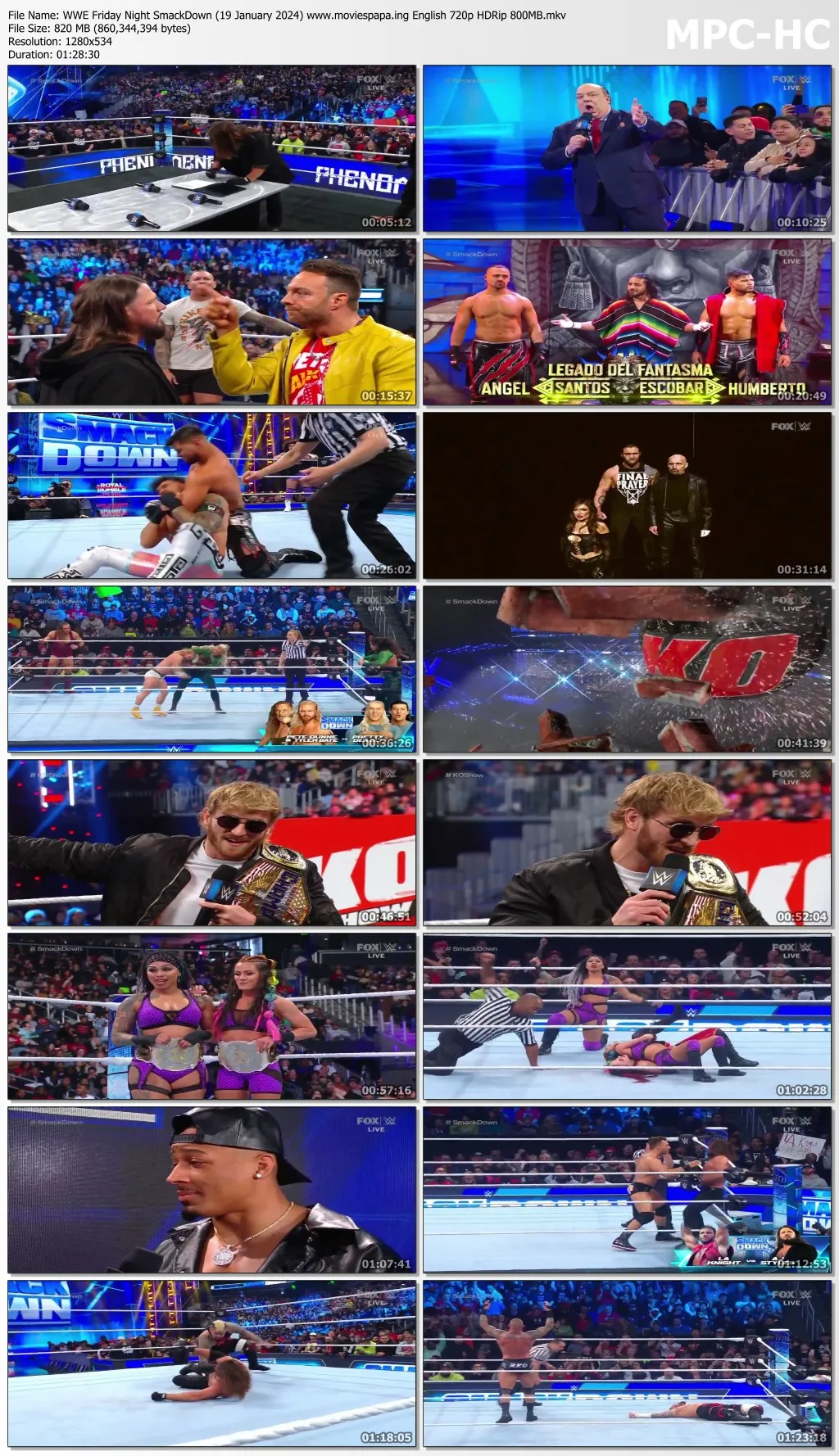 WWE Friday Night SmackDown (19 January 2024) English 720p HDRip 800MB | 350MB Download