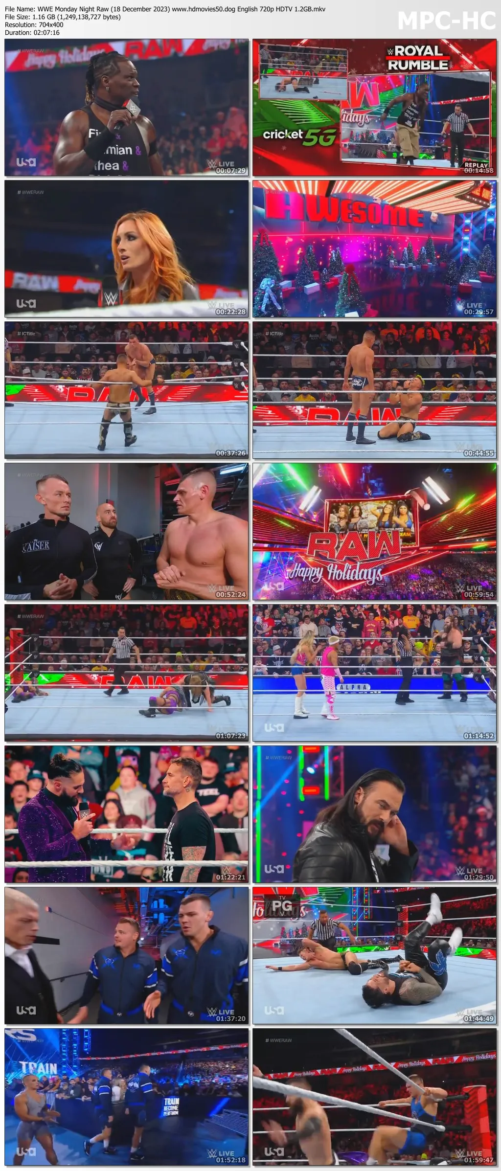 WWE Monday Night Raw (18 December 2023) English 720p HDTV 1.2GB | 500MB Download