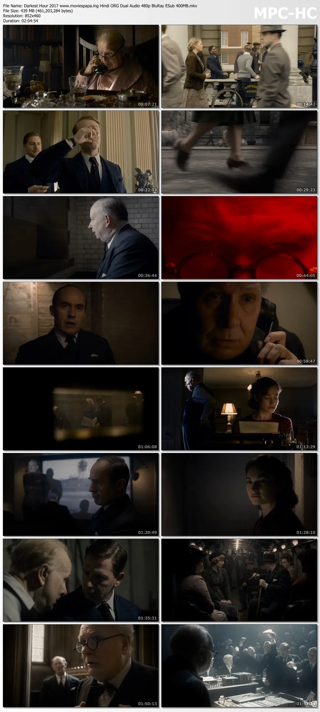 Darkest Hour 2017 Hindi ORG Dual Audio 480p BluRay ESub 400MB Download