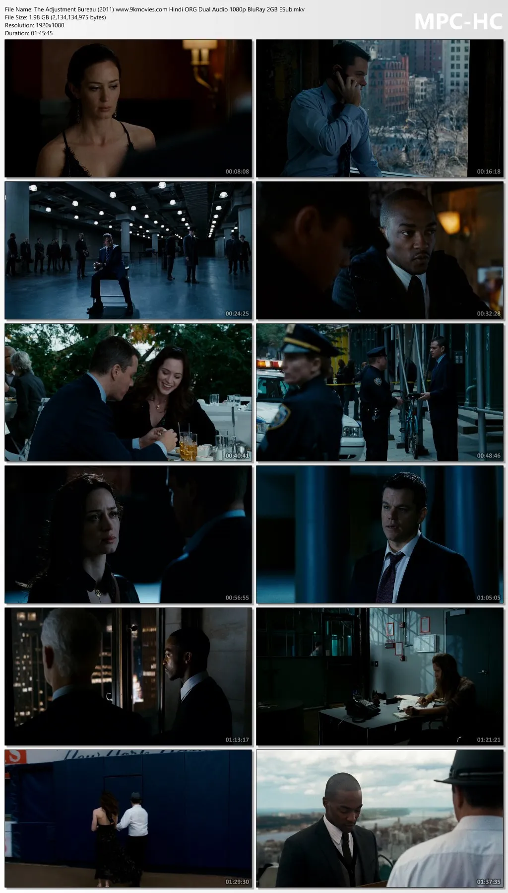 The Adjustment Bureau 2011 Hindi ORG Dual Audio 1080p | 720p | 480p BluRay ESub Downlaod